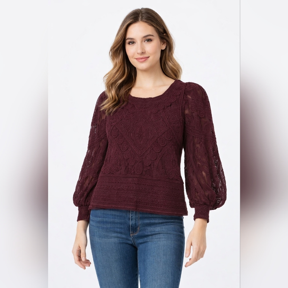 Ultra Pink Deep Burgundy Lace Top